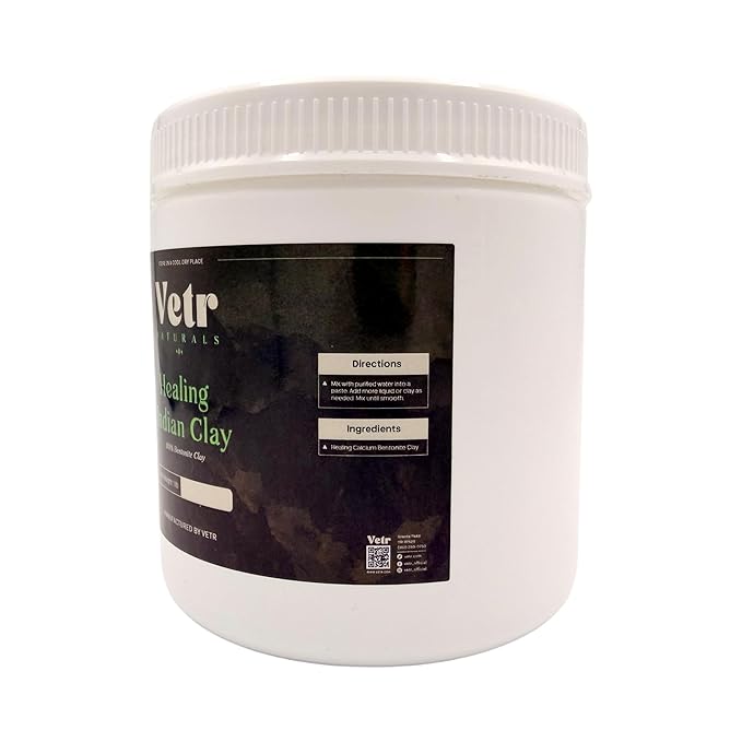 vetr Naturals Healing Indian Clay - Organic Natural Bentonite Clay 1 lb - Deep Pore Cleansing Facial, Hair & Body Mask - 100% Pure Calcium Bentonite for Detox & Skin Care