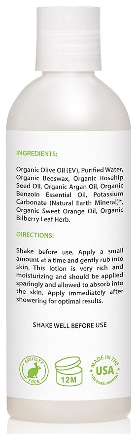 Organic Body Lotion - USDA Certified Organic Nourishing Hand & Body Lotion - Unscented - 8 fl oz