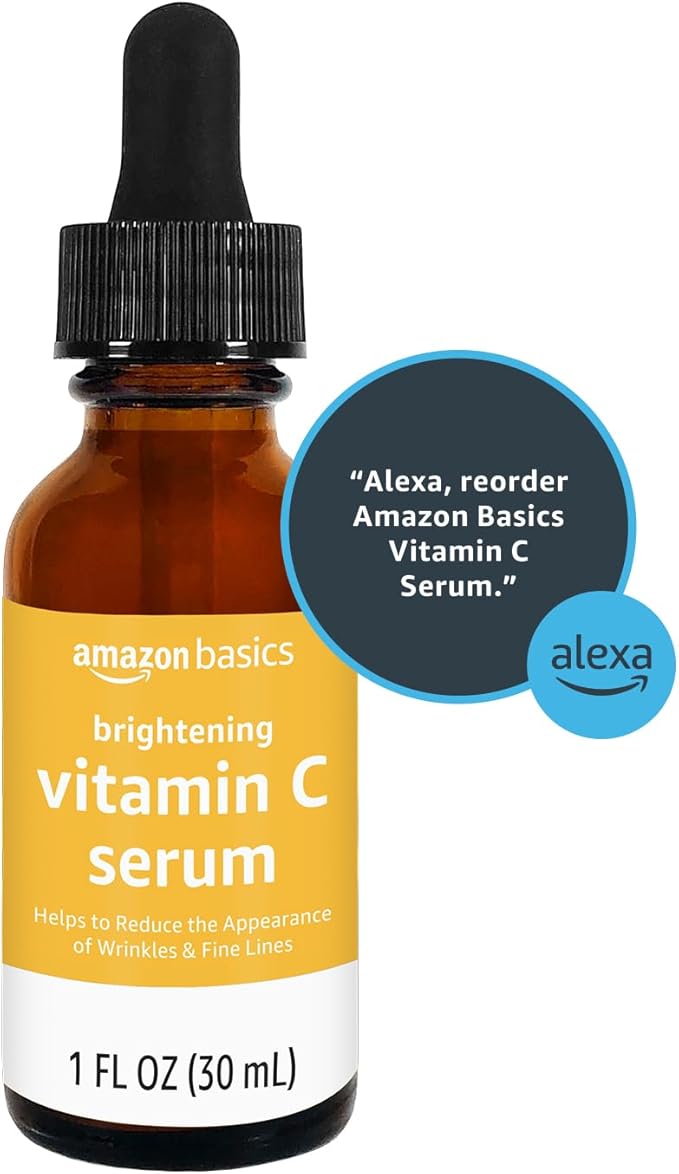 Amazon Basics Brightening Anti Aging Vitamin C Serum with Hyaluronic Acid, Hydrates Skin, 1 Fluid Ounce, 1-Pack