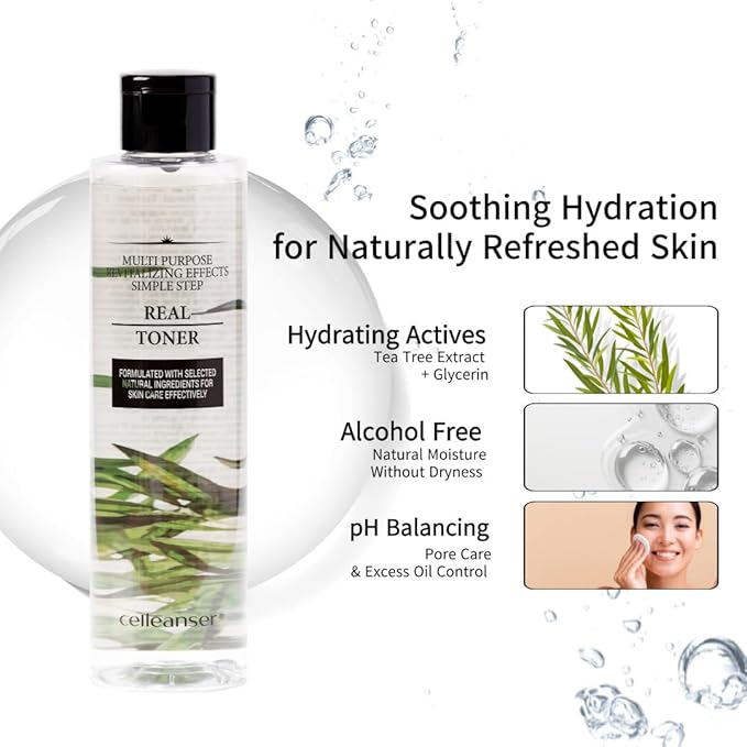 Real Toner-Facial Toner with Tea Tree Extract for Soothing, Clarifying and Hydrating Skin, Alcohol-Free, Vegan, 6.76 oz