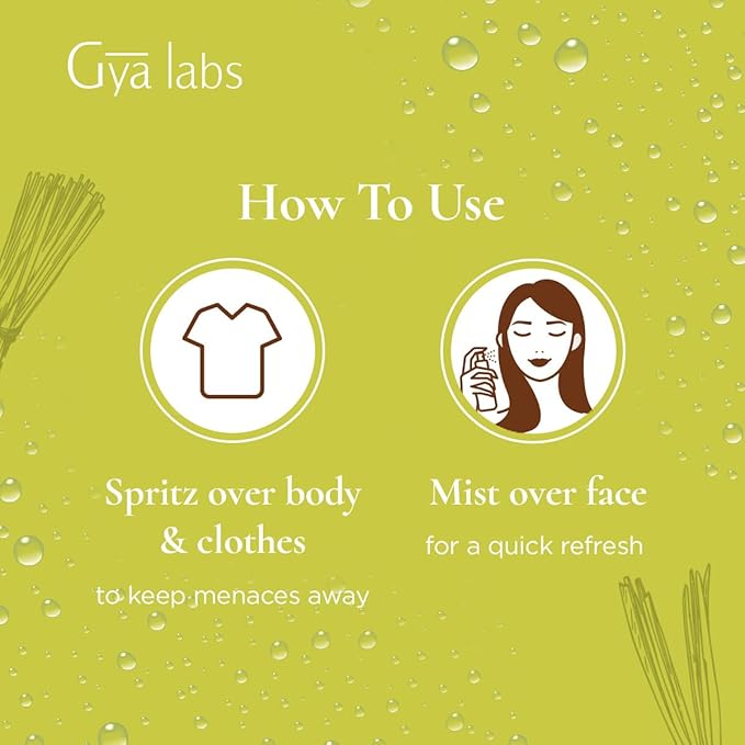 Gya Labs Lemongrass Hydrosol - 3.4 Fl Oz - Hydrating Face & Body Mist for Skin Toner & Hair Refresher - As Pillow, Room & Linen Spray for Fresh Scent