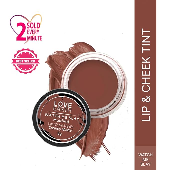 Love Earth Lip Tint & Cheek Tint Multipot-Watch Me Slay With Richness Of Essential Oils And Vitamin E For Lips, Eyelids & Cheeks