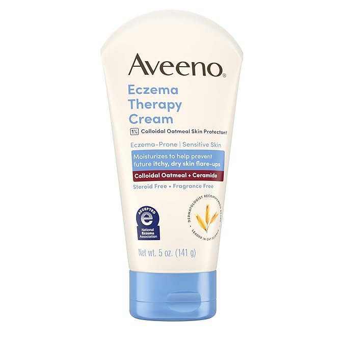 Aveeno Eczema Therapy Daily Moisturizing Body Cream for Itchy, Dry, Sensitive Skin, Soothing Eczema Relief Cream, 1% Colloidal Oatmeal Skin Protectant, Dye-, Steroid- & Fragrance-Free, 5 oz