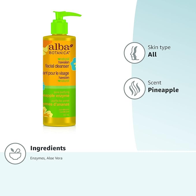Alba Botanica Exfoliating Facial Cleanser,with Pineapple Enzyme and Aloe Vera,8 Oz (Packaging May Vary),(Pack of 2)