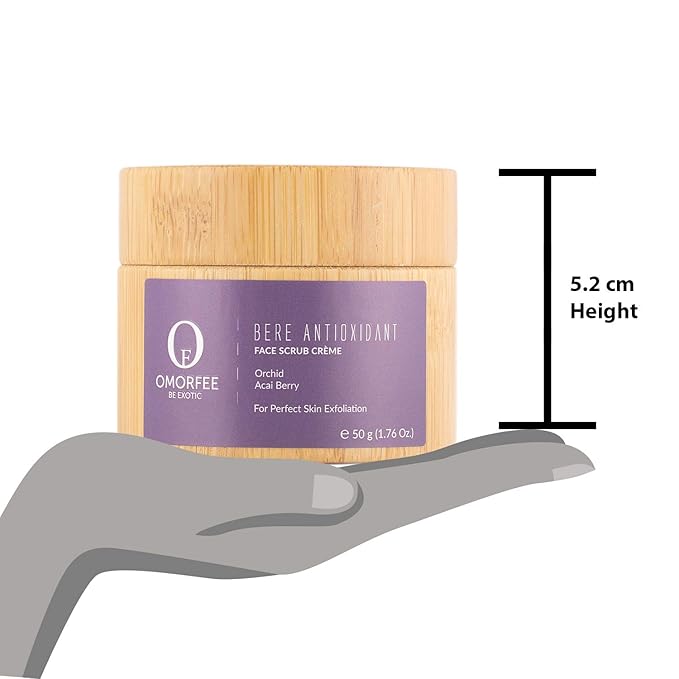 OMORFEE Organic Berè Antioxidant Face Scrub Crème | Organic Face Scrub | Acai Berry, Orchid, Plant Cellulose Beads, Turmeric, Blueberry | 50 Grams / 1.76 Oz.