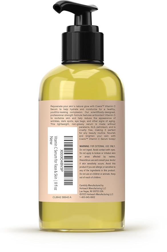 Coera Vitamin C Face Serum | 12% with Ascorbic Acid | 8 fl oz | Hydrating and Moisturizing for Dark Spots | Paraben & SLS Free