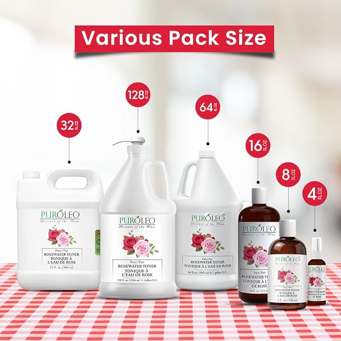 PUROLEO Rose Water 32 Fl Oz/946 ML (Packed in Canada) Pure & Natural Skin Care Setting Spray and Toner - Premium and Luxury Self Care with Rosewater for Face, Makeup Setting Spray, and Facial Mist