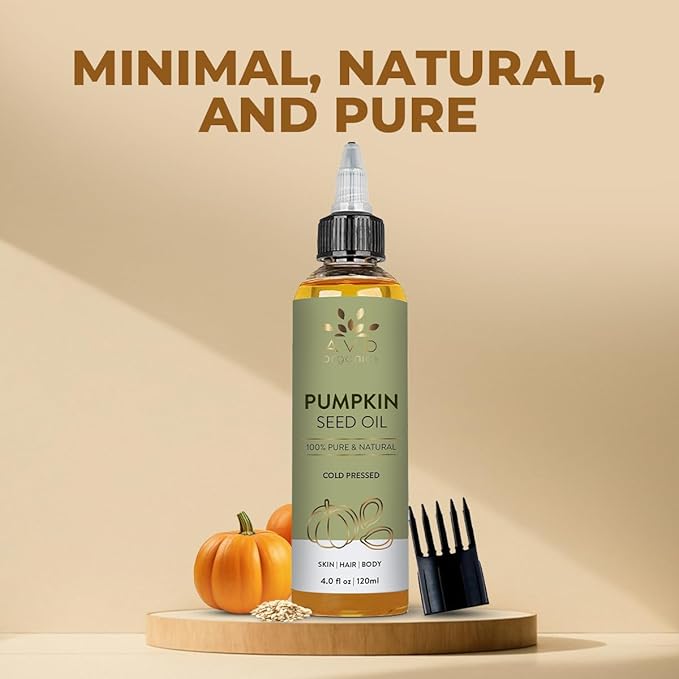 AVD ORGANICS Pumpkin Seed Oil 120ml – 100% Pure Cold-Pressed Pumpkin Oil For Hair, Beard, Face, Skin & Scalp | Moisturising & Conditioning - 4.05 fl oz