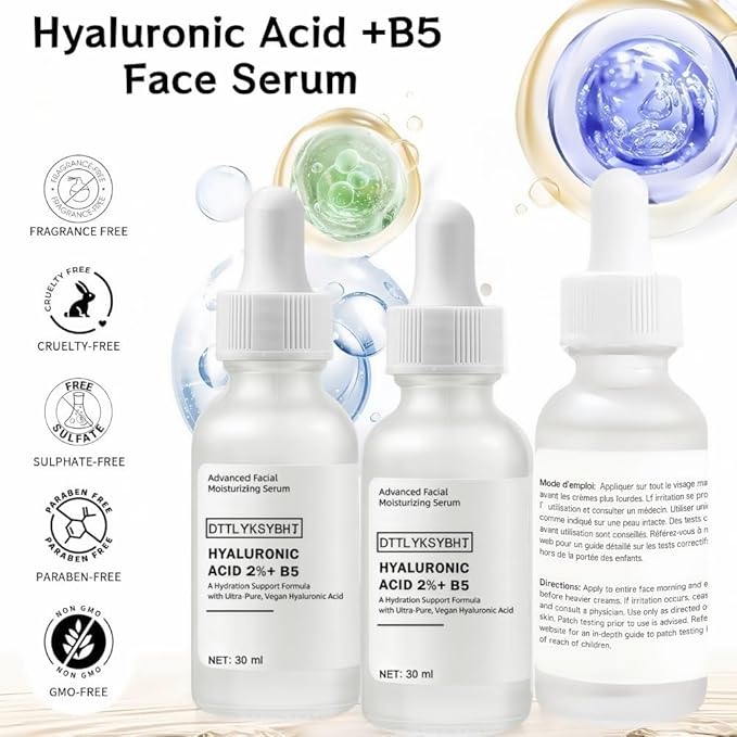 2% Hyaluronic Acid +B5 (Vitamin) Serum for Face - Hydrating & Plumping Skin Care, Anti-Aging, Moisturizing Treatment for Dry Skin, Vegan, Fragrance-Free, 1 fl oz