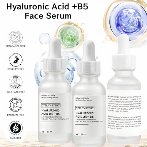 2% Hyaluronic Acid +B5 (Vitamin) Serum for Face - Hydrating & Plumping Skin Care, Anti-Aging, Moisturizing Treatment for Dry Skin, Vegan, Fragrance-Free, 1 fl oz