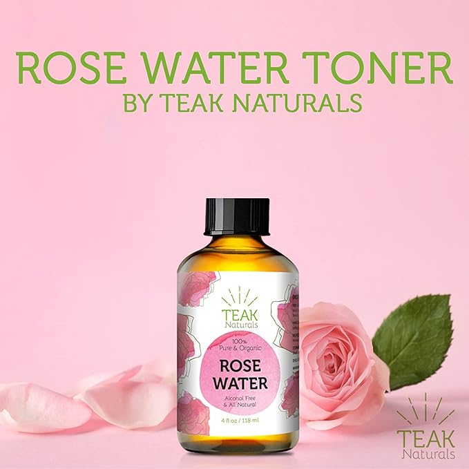 Rose Water Toner, 100% Organic Natural Moroccan Rosewater, Chemical Free, 4 oz