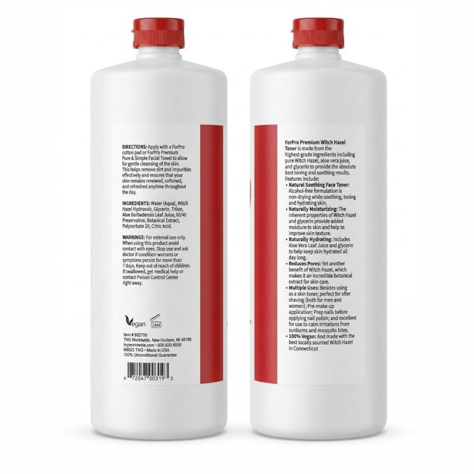 ForPro Witch Hazel Facial Toner with Aloe Vera & Glycerin, Alcohol-Free Face Toner for Sensitive Skin, Pore Minimizing, Hydrating & Soothing Cucumber Astringent, Fragrance-Free, Vegan, 32 Fl Oz
