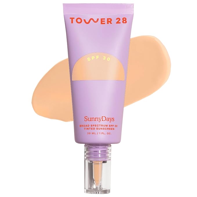 Tower 28 SunnyDays SPF 30 Tinted Moisturizer - 2-in-1 Buildable Coverage Foundation + Mineral Sunscreen for Face - Zinc Oxide, Aloe & Prickly Pear for Sensitive Skin - 18 Light/Peach (1 oz)