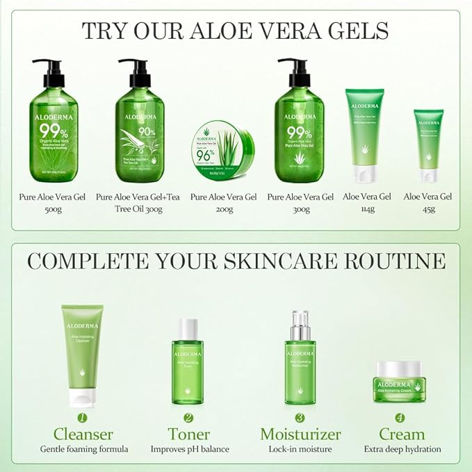Aloderma Aloe Vera Gel Made within 12 Hours of Harvest with 96% Pure Organic Aloe Vera for Skin, Scalp, & Hair, Soothing Aloe Face Moisturizer, Multipurpose, Hydrating Aloe Gel, 7.05oz
