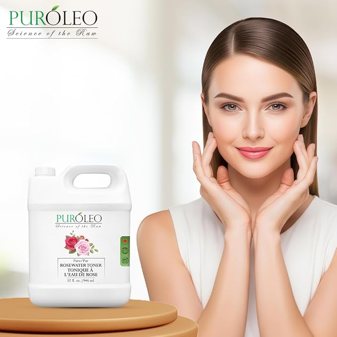 PUROLEO Rose Water 32 Fl Oz/946 ML (Packed in Canada) Pure & Natural Skin Care Setting Spray and Toner - Premium and Luxury Self Care with Rosewater for Face, Makeup Setting Spray, and Facial Mist