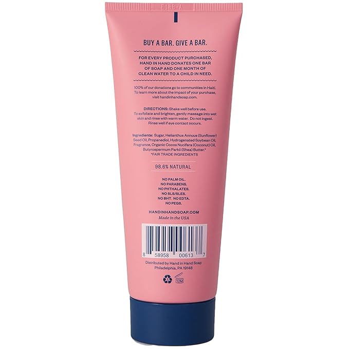 Hand in Hand Sugar Scrub, Gentle Exfoliation For All Skin Types, 9 Ounce, Bergamot & Crisp Basil, Cactus Blossom Scent, Single