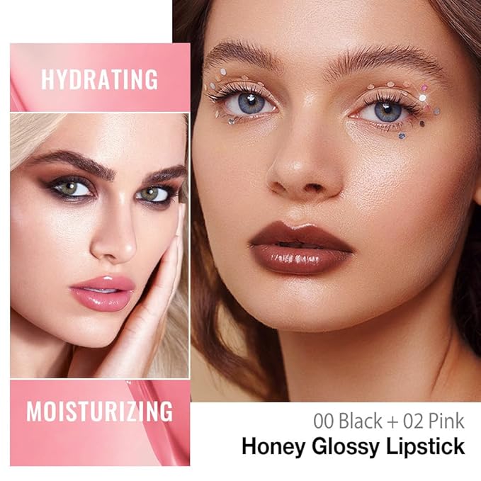 evpct 2Pcs Brown Dusty Pink Honey Lipstick Tinted Lip Balm, Moisturizing Tinted Lip Oil Stick Lipstick for Older Women, Sheer Lightweight Hydrating Shine Tinted Lip Balm Color Gloss Tint Stain