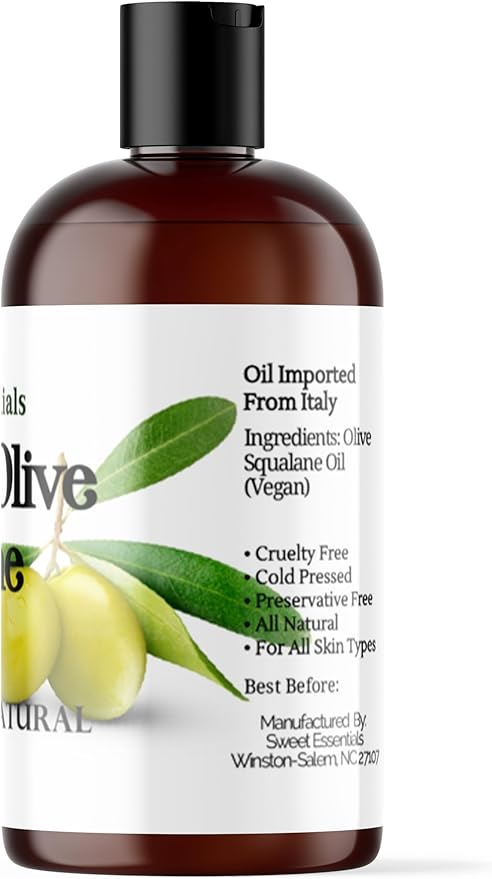 Italian Olive Squalane Oil, 4oz Imported from Italy, 100% Pure Olive Derived, Vegan, Anti-Aging, Non-Greasy, for Face, Skin & Hair by Sweet Essentials