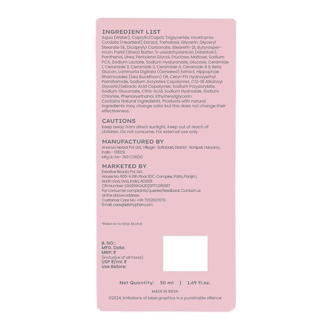 Hyphen 10% Heartleaf Extract & 7% Ceramides-NMF Face Cream Moisturizer | Rich Pillow Cream For Hydration, Deep Nourishment & Barrier Repair | For Dry Skin, Normal Skin & Sensitive Skin- 50ml