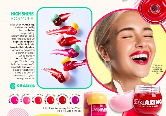 Jamazing Lip Butter Balm Guava Jam by Oz Lab High Shine Tinted Lip Balm Moisturizing Non Sticky Vegan Cruelty Free Hydrating Lip Gloss for Dry Lips Travel Friendly, 0.19 OZ/ 5.5G，Pack of 1