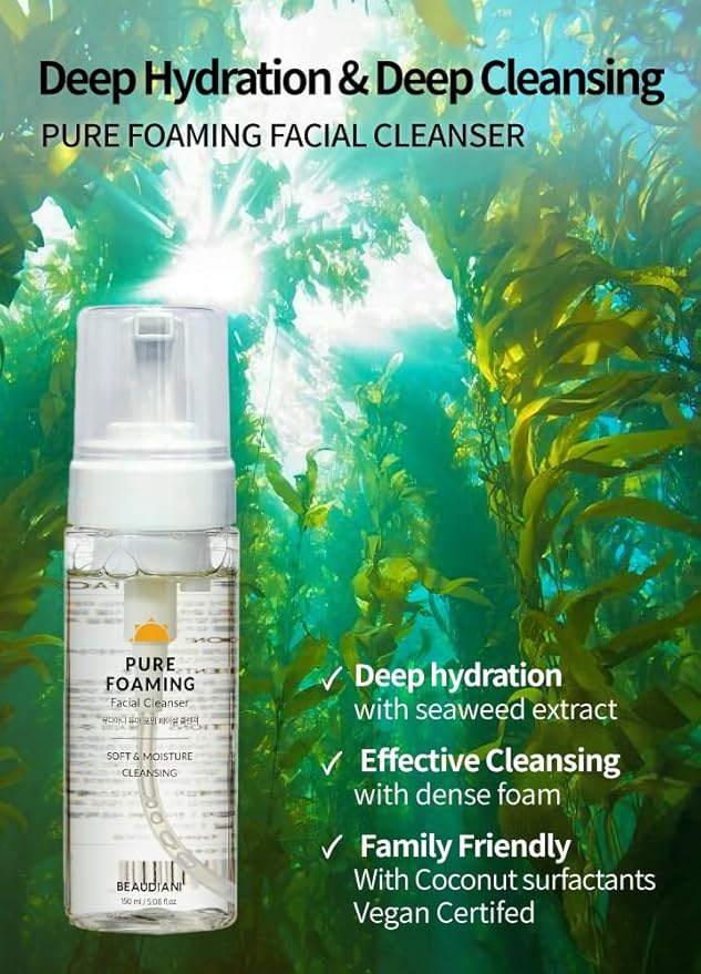 BEAUDIANI Pure Foaming Cleanser | Gentle Cica & Orange Oil Face Wash, Vegan Makeup Remover & Pore Minimizer for Sensitive Skin | Soothing pH Balanced Deep Cleansing Korean Skincare