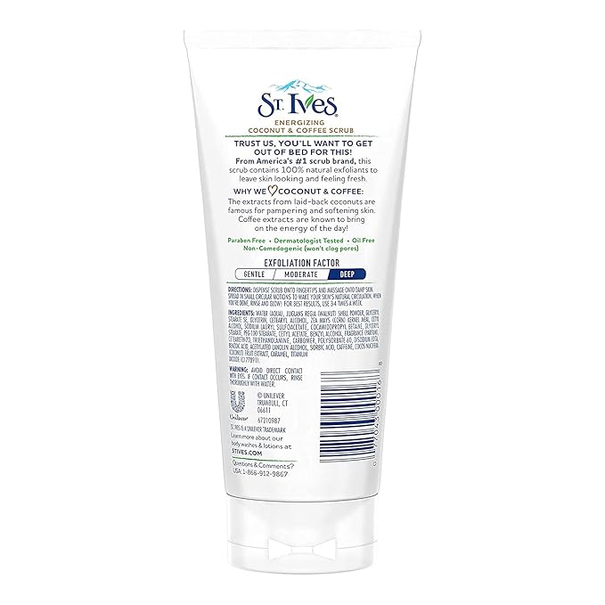 St. Ives Facial Scrub, Energizing Coconut & Coffee 6-Pack – Deep Exfoliant for Fresh, Glowing Skin, 6 Oz Ea