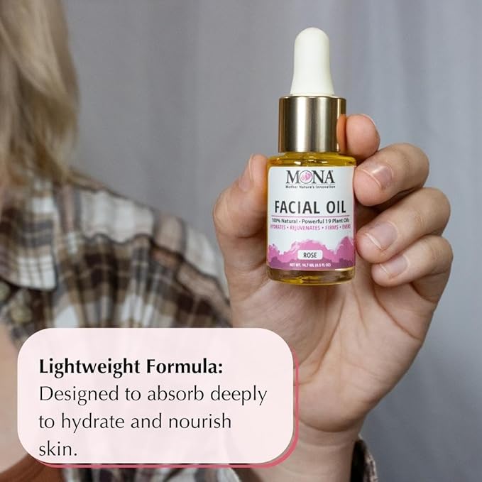 MONA Brands Natural Face Oil with Rosehip, Vitamin E, and Argan Oil | Pure Botanical Skincare | Anti-Aging Oil | All Skin Types | Rose Scented | 0.5 fl oz, Pack of 1