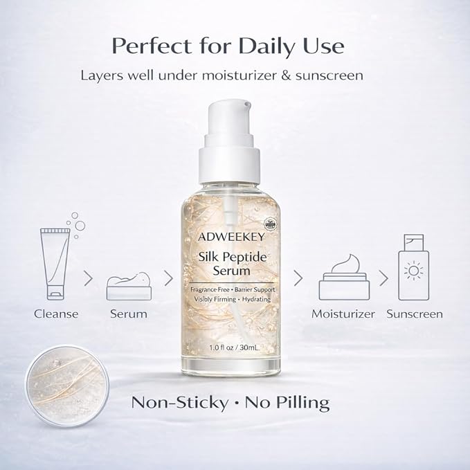Silk Peptide Serum, Korean Skincare Inspired Fragrance-Free Face Serum, Barrier Support, Visibly Firming & Hydrating, Clear Lightweight Serum for Fine Lines, 1.0 fl oz / 30 mL