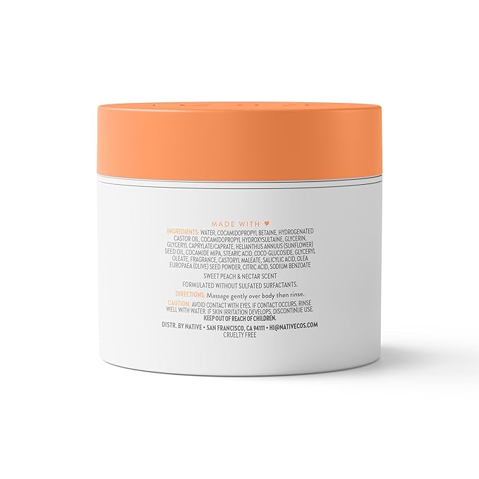 Native Detoxifying & Exfoliating Body Scrub for Women & Men, Sweet Peach & Nectar, Gentle Body Polish for Soft, Smooth Skin, Made Without Sulfates, 12 oz