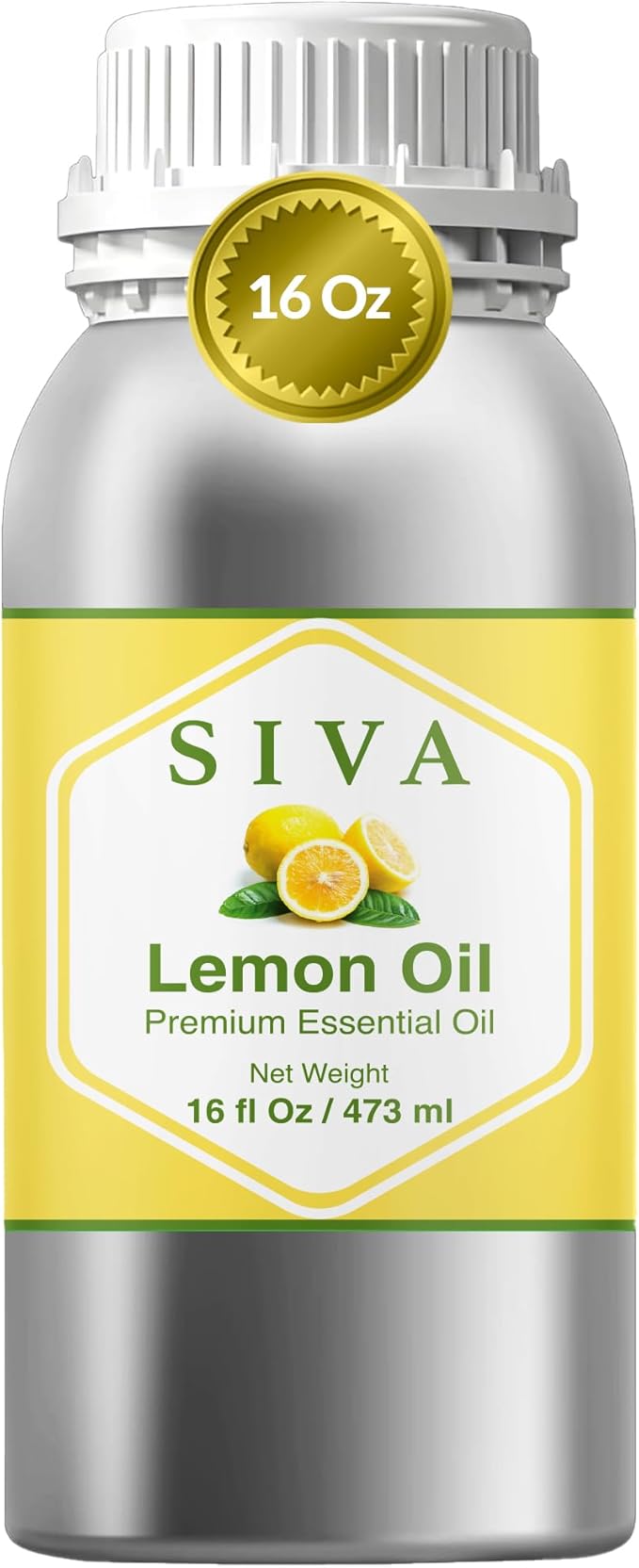 Siva Lemon Essential Oil - 16 Fl Oz – 100% Natural Lemon Oil - for Diffuser, Face, Skin Care, Aromatherapy, Hair Care, Scalp and Body Massage