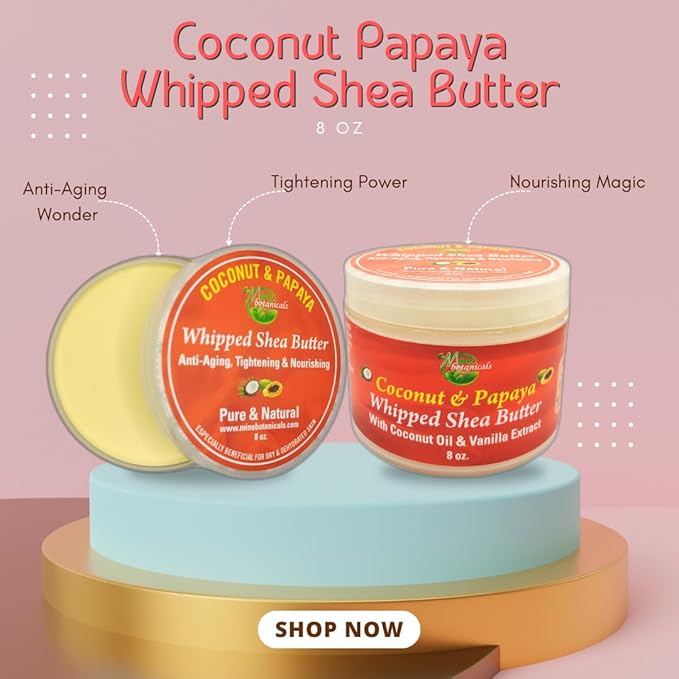 Mine Botanicals Coconut & Papaya Whipped Shea Butter with Coconut Oil & Vanilla Extract