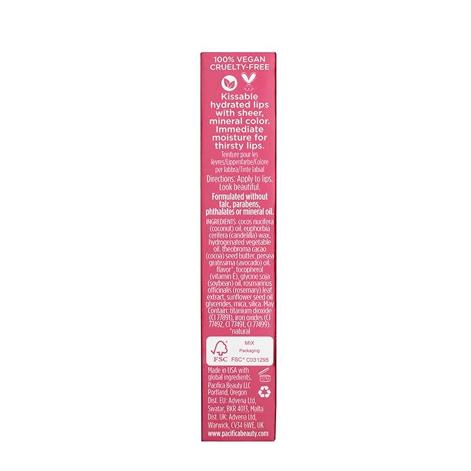 Pacifica Tinted Lip Balm – Blood Orange Flavor – Sheer Hydrating Balm with Coconut Oil & Cocoa Butter – Vegan, Cruelty-Free, Dermatologist Tested – 0.15 oz (Pack of 2)
