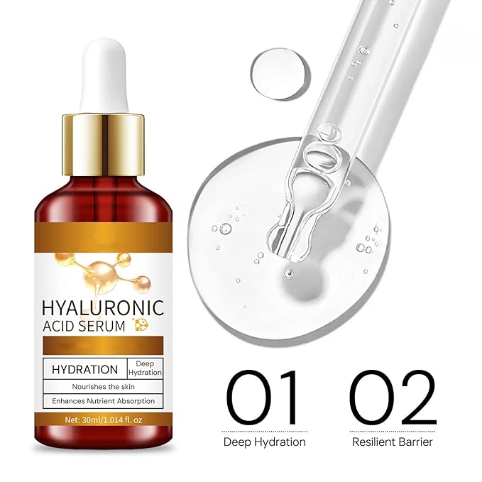 Hyaluronic Acid Serum for Face, Deep Hydration Facial Serum with Plant Extracts, Lightweight Moisturizing Essence for Plump-Looking, Smooth & Resilient Skin, 30ml / 1.01 fl oz