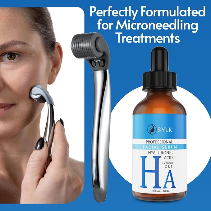 Sylk Hyaluronic Acid Serum for Face - Ultra Hydrating Anti Aging & Anti Wrinkle Serum with Vitamin C & E - Moisturizing & Plumping Formula for Smooth Skin - Microneedling - Korean Skincare - 2 fl oz