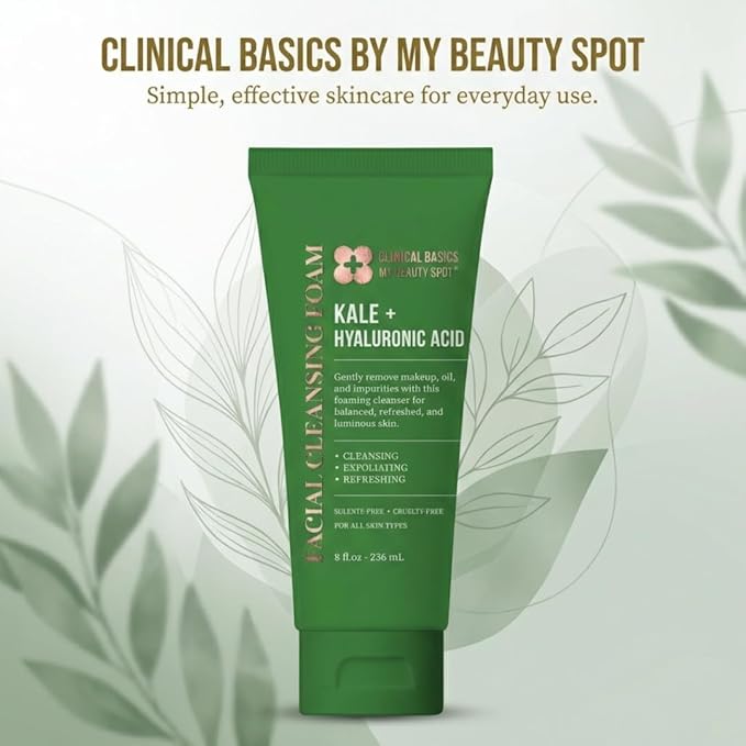 My Beauty Spot Kale + Hyaluronic Acid Facial Cleansing Foam, Gentle Face Wash for Hydrating & Refreshing Skin, 8 oz