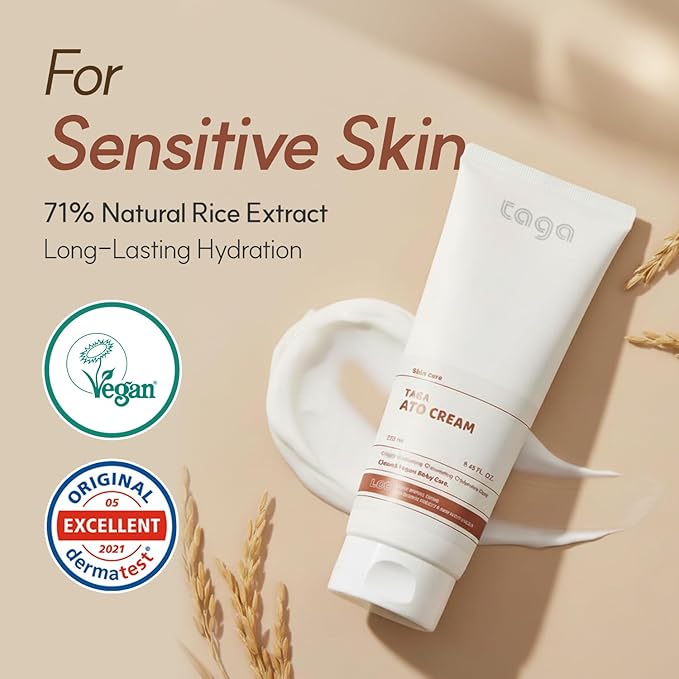 TAGA ATO Cream 250ml | Vegan Hypoallergenic Moisturizing Cream for Sensitive & Dry Skin | Gentle Hydrating Cream for Face & Body | Fragrance-Free, Non-Sticky Daily Moisturizer for the Whole Family