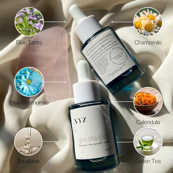 Gua Sha Glide Face Oil - Hydrating and Soothing With Azulene Blue Tansy, Blue Chamomile + Squalene | Moisturizer, Face Oil and Soothing Agent for All Skin Types - 1 fl oz (30ml)