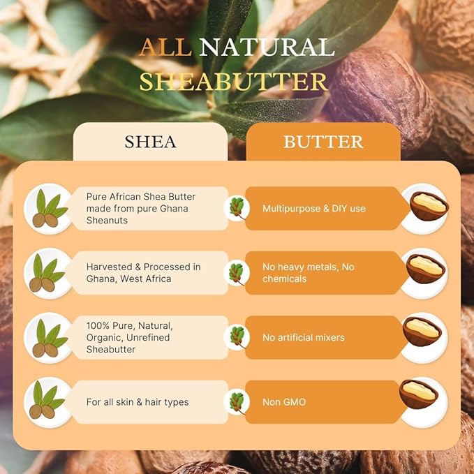 Raw Unrefined African Shea Butter - 100% Pure Natural, 1Lb- White/Ivory