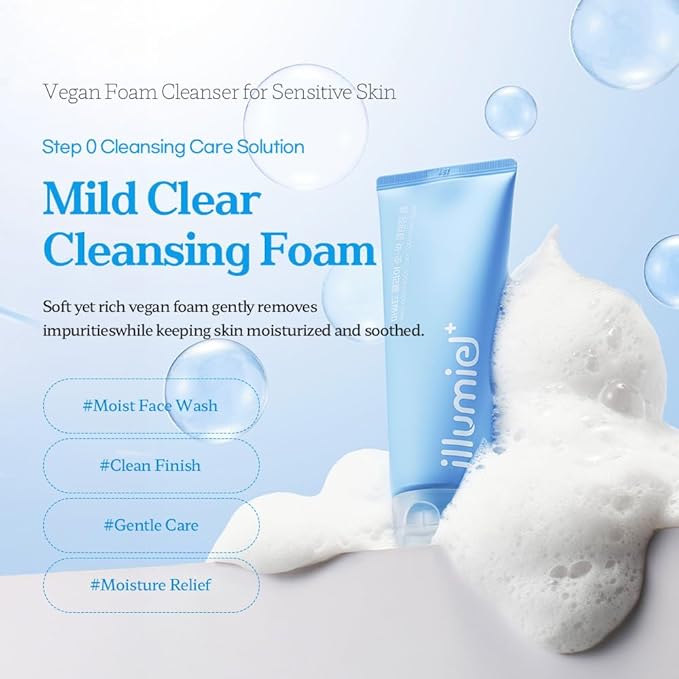 Mild Clear Cleansing Foam for Facial Cleansing with caulerpa lentillifera extract & Potassium [Vegan & Korean Skincare] – 5.07 fl. oz.