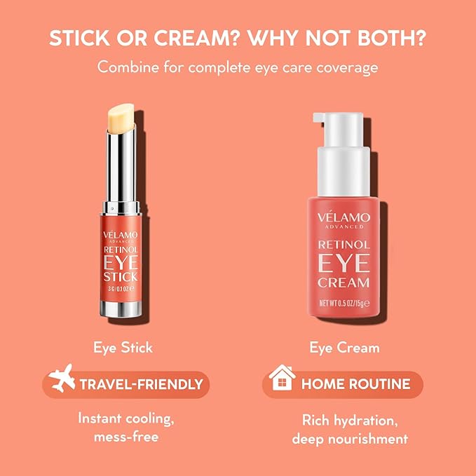 VELAMO ADVANCED Retinol Eye Stick: Renewing & Firming Under Eye Balm for Dark Circles, Puffiness, Fine Lines & Wrinkles - Travel Essentials, Portable & Perfect for On-the-go Use, 0.1 OZ/3g