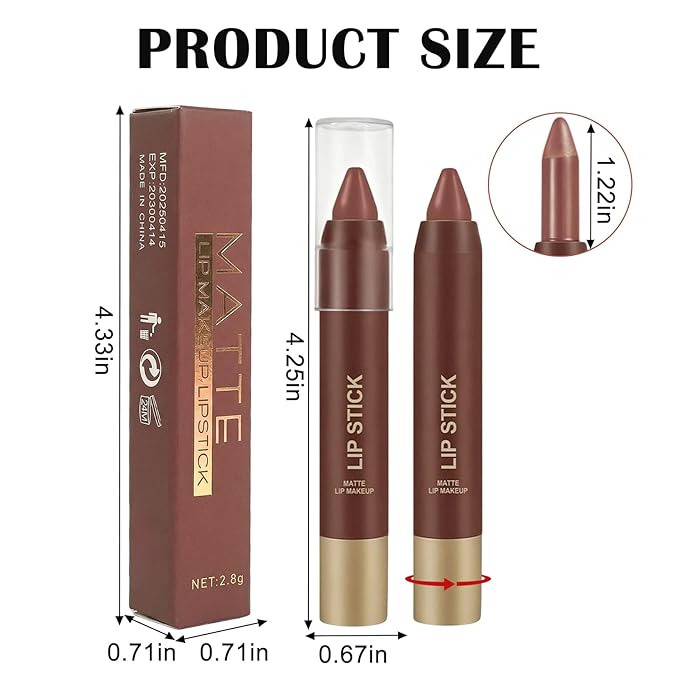Matte Lipstick Lip Crayon, Warm Terracotta Long Lasting Lip Stick, Waterproof Velvet Lip Liner Pencil for Women, 24 Hour Neutral Lipstick, B02