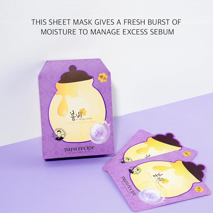 Papa Recipe Bombee Pore Honey Sheet Mask 10 Sheets – Sensitive Skin Friendly, Pore Clarifying & Excess Sebum Control for Smooth & Refined Look, Korean Skincare Face Mask for Dry & Dull Skin