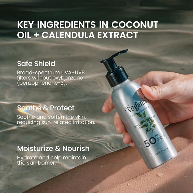 Sunscreen SPF 50 – Coconut & Calendula Oils – High Protection Broad-Spectrum UVA/UVB Face & Body Sunscreen – Light Texture, Fast-Absorbing, Vegan & Oxybenzone-Free Formula – Suitable for Kids