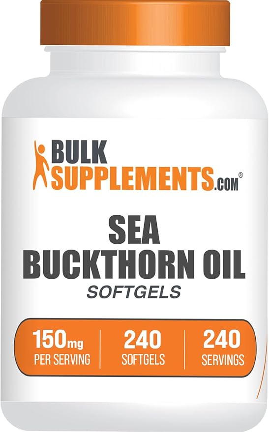 BulkSupplements.com Sea Buckthorn Oil Softgels - Sea Buckthorn Oil Supplement, Omega-7 Supplement - Gluten Free, 1 Softgel (150mg) per Serving, 240 Softgels (Pack of 1)