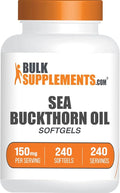 BulkSupplements.com Sea Buckthorn Oil Softgels - Sea Buckthorn Oil Supplement, Omega-7 Supplement - Gluten Free, 1 Softgel (150mg) per Serving, 240 Softgels (Pack of 1)