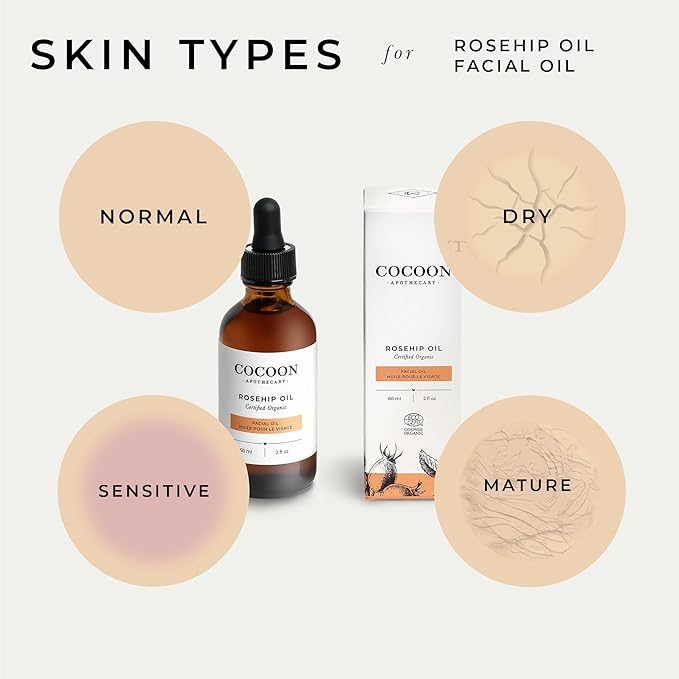 Cocoon Apothecary Rosehip Oil 2 fl oz - 100% Pure Facial & Rosehip Oil For Face, Ecocert Cosmos Organic, Nourish + Calm, Hydrate, Smooth Dry Irritated Skin, Rich in Antioxidants