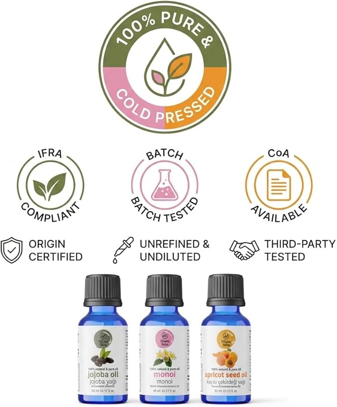 Jojoba Oil for Skin, Hair & Nails – Carrier Oils Set, Jojoba, Monoi & Apricot Kernel, 100% Pure Cold Pressed, Carrier Oil for Essential Oils Mixing, 1.7 fl oz Each, 3-Pack