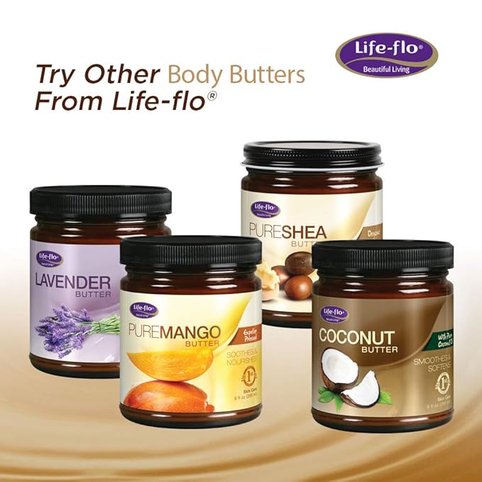 LIFE-FLO Pure Organic Cocoa Butter | Face & Body Moisturizer for Dry Skin & Scalp, Heels, Elbows, Stretch Marks | 9oz