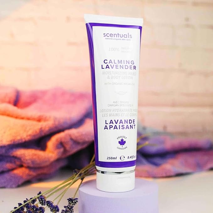 Hand & Body Cream Scented with Essential Oil Lavender, Made with Organic Argan Oil, Olive Oil and Aloe Juice, for Dry Skin, Cruelty Free, Natural Skin Care Products, 250 ml, 8.45 fl.oz