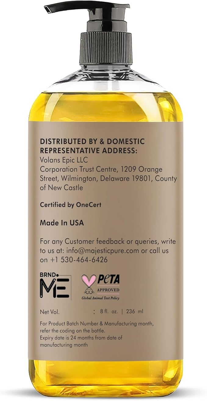 Majestic Pure USDA Organic Castor Oil 8 Fl Oz - 100% Pure and Natural- Cold Pressed & Hexane Free Natural Hair Growth Oil for Eyelashes, Eyebrows, Skin, Body, Face, Nails & Scalp